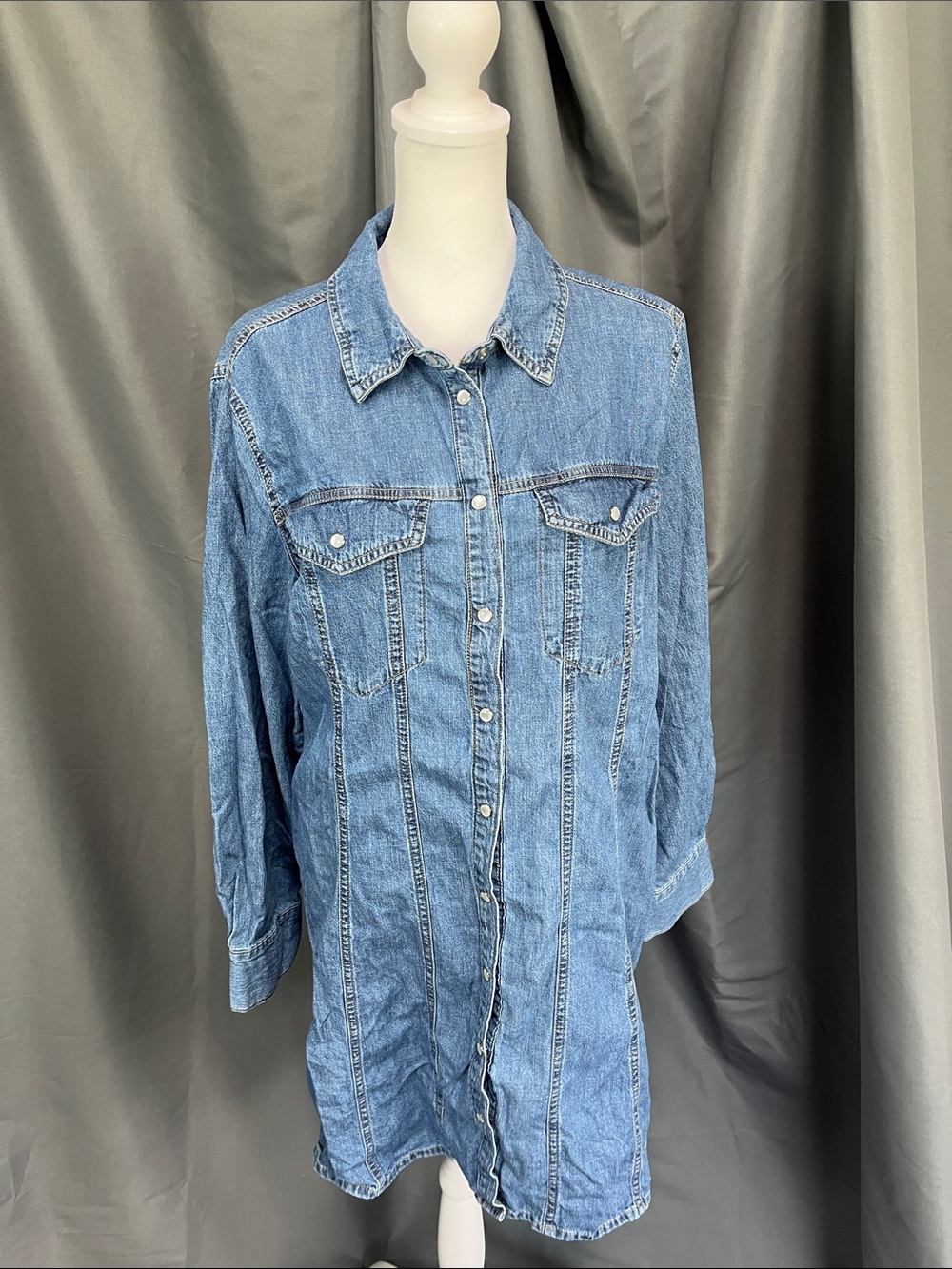 Vintage Threads Denim Shirt Dress with snap pearl closure
